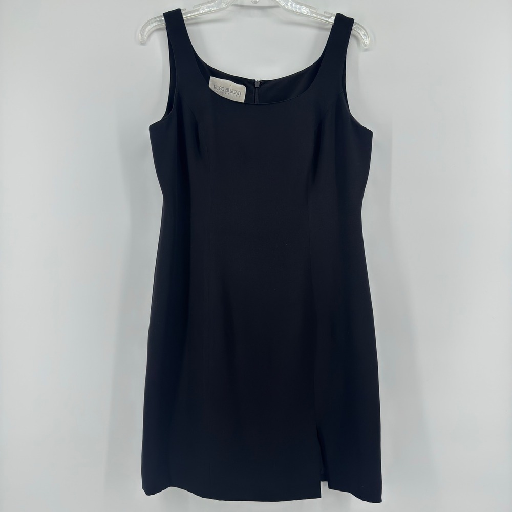 Hugo‎ Buscati Collection Black Silk Sheath Sleeveless Dress Side Slit Size 10